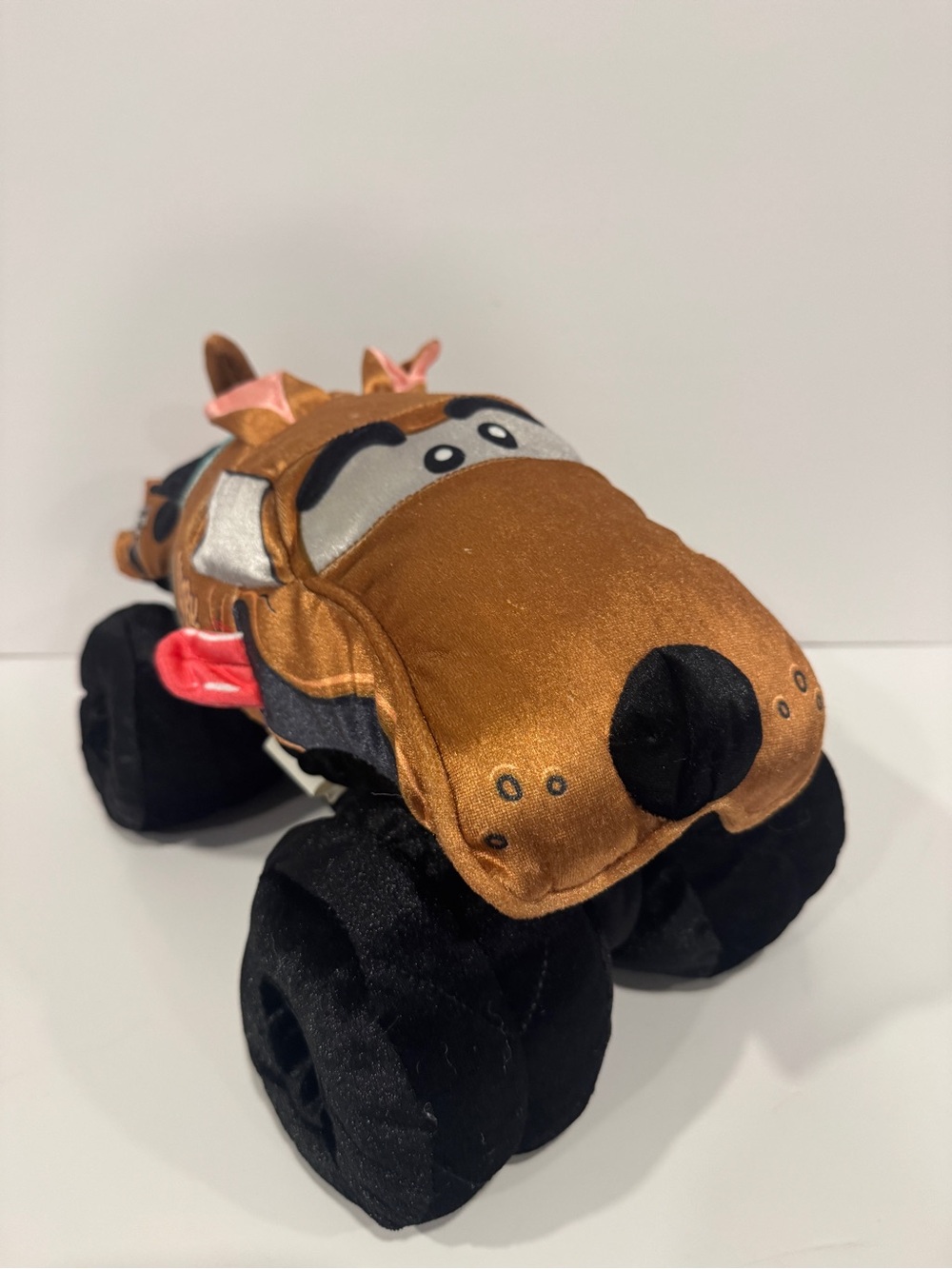 Plush Monster Truck Toy - Brown & Black with Pink Accents